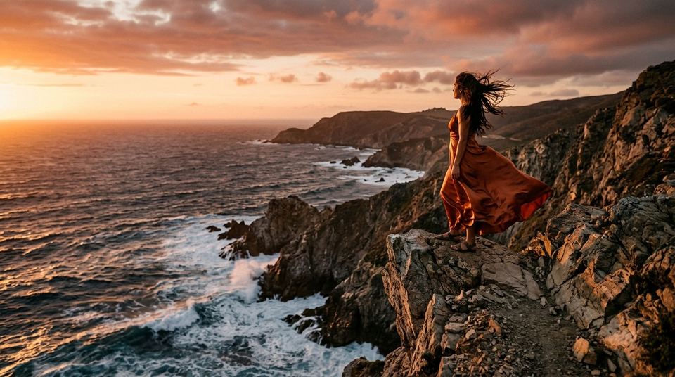 Imagem animada — Imagem → Vídeo: Transforme esta imagem em uma cena cinematográfica com movimento natural, vento, luz dourada e câmera suave.